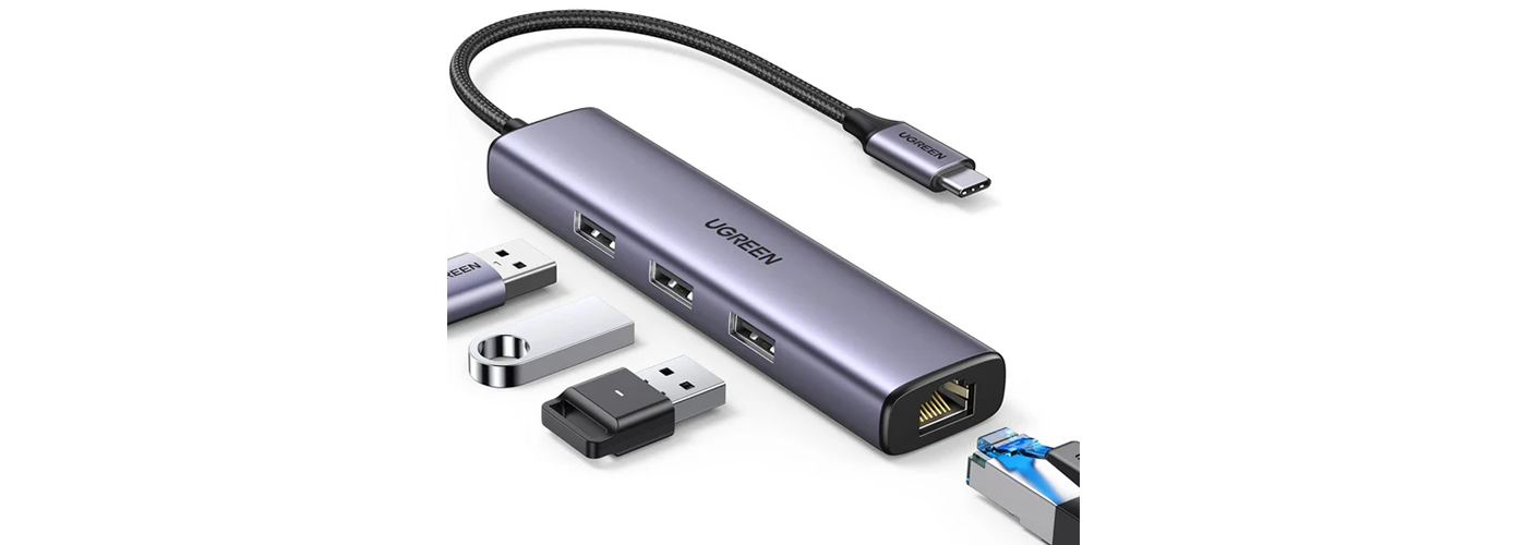Ugreen USB-C to 3×USB3.0 Hub+RJ45 (1000M) Ethernet Adapter - 60600