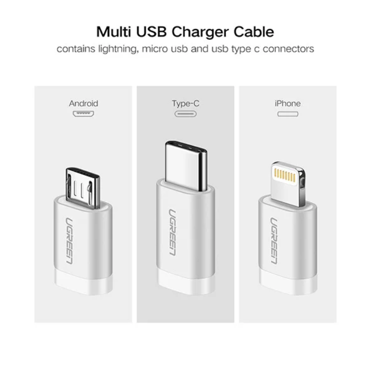 Ugreen 1.5 Meter 3-in-1 MFi Certification USB-A 2.0 Multifunction Cable with Braid - 50203 - Image 2