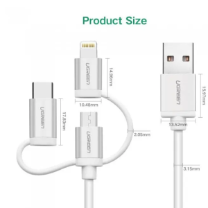Ugreen 1.5 Meter 3-in-1 MFi Certification USB-A 2.0 Multifunction Cable with Braid - 50203