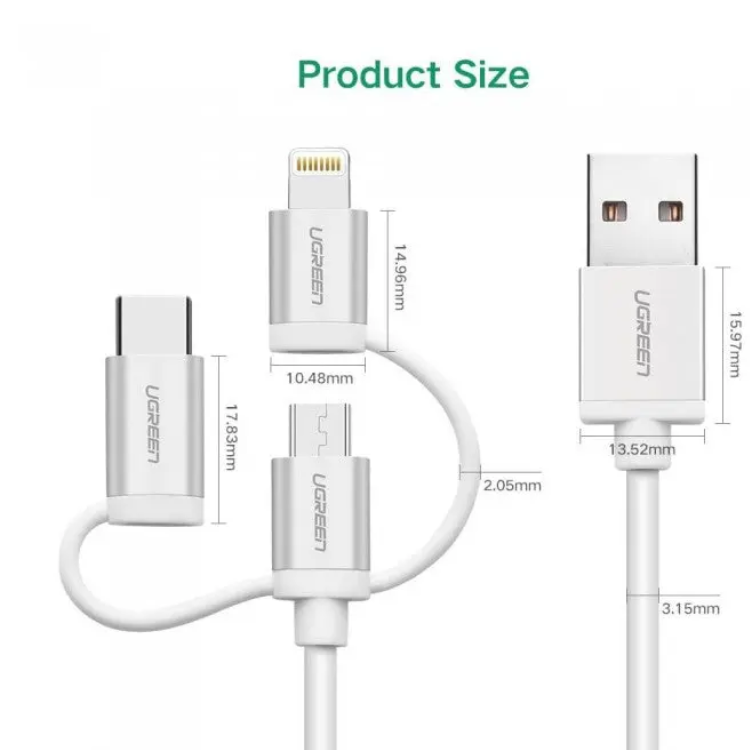 Ugreen 1.5 Meter 3-in-1 MFi Certification USB-A 2.0 Multifunction Cable with Braid - 50203
